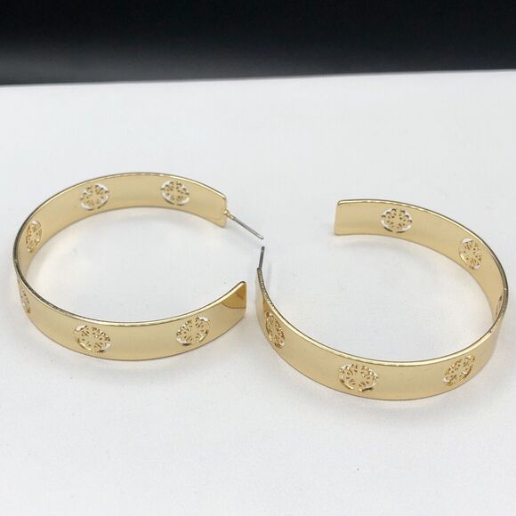 Hoop Earrings Chunky Gold Tone Cutout - Picture 3 of 5